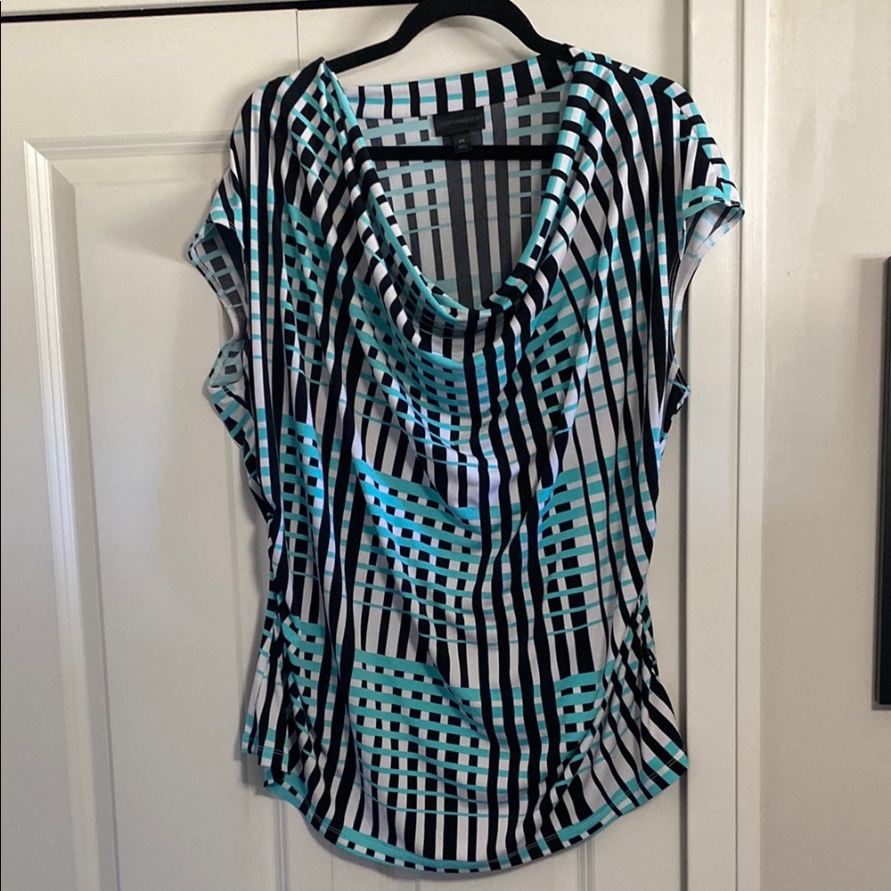Worthington Black and White Asymmetrical Dolman Sleeve Blouse